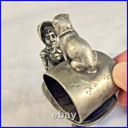 Antique Wm Rogers Quadruple Silver Plate Girl with Dog Napkin Ring Holder C 1875