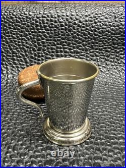 Antique Wm. Rogers Silver Plate Collapsible Shot Glass with Leather Case c. 1910s