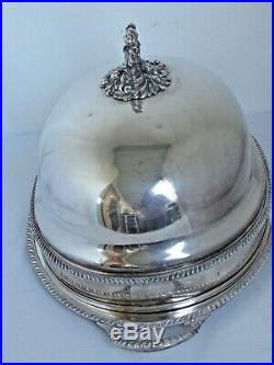 Antique Wm. Rogers Silver Plate Large Meat Dome and Tray 20 X 15 X 9