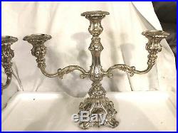 Antique Wm Rogers Silverplate Ornate 3 Candle Candelabras Set of 2 Eagle & Star