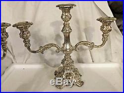 Antique Wm Rogers Silverplate Ornate 3 Candle Candelabras Set of 2 Eagle & Star