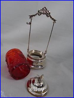 Antique Wm Rogers Silverplate Pickle Castor with LG Wright Red Embossed Glass