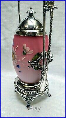 Antique rare Rogers silverplate Victorian pickle castor with satin enameled jar