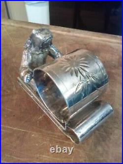 Antique silverplate Figural Napkin Ring Holder Eskimo on Sled #273 Rogers 1800's