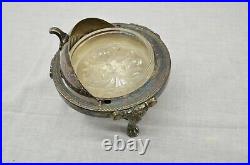 B Roger Silver Co Roll Top Lion Footed Caviar Dish, Marked 1883 No 273