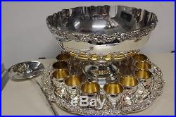 Beautiful Fb Rogers Silverplate Punch Bowl Ladle Tray And 20 Cups