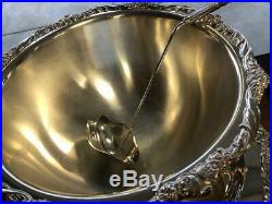 Beautiful Silverplate Punch Bowl Set FB Rogers 1883 Crown Mark Ladle Tray Cups