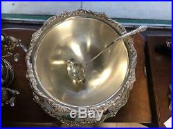 Beautiful Silverplate Punch Bowl Set FB Rogers 1883 Crown Mark Ladle Tray Cups