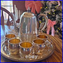 Beautiful Vintage. Rogers Silverplate Tea Pot Set with 5 Cups & Serving Tray