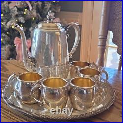 Beautiful Vintage. Rogers Silverplate Tea Pot Set with 5 Cups & Serving Tray