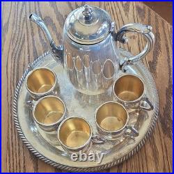 Beautiful Vintage. Rogers Silverplate Tea Pot Set with 5 Cups & Serving Tray