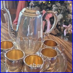 Beautiful Vintage. Rogers Silverplate Tea Pot Set with 5 Cups & Serving Tray