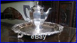 Christofle France Silver Plate Tea Pot And F. B. Rogers Round Serving Tray
