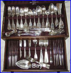 Extensive Set of 19th c. Rogers Tipped Pattern Silverplate With Chest-184 Pieces