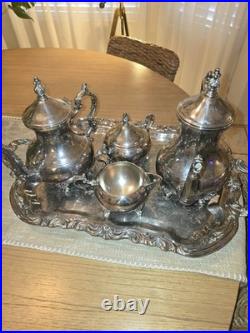 FB Rogers 1883 Silver Plate 5 Pc Tea & Coffee Set Rococo Victorian Tray Ornate