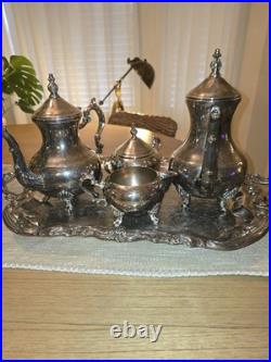 FB Rogers 1883 Silver Plate 5 Pc Tea & Coffee Set Rococo Victorian Tray Ornate