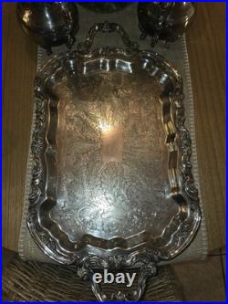 FB Rogers 1883 Silver Plate 5 Pc Tea & Coffee Set Rococo Victorian Tray Ornate