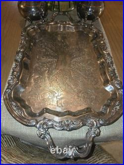 FB Rogers 1883 Silver Plate 5 Pc Tea & Coffee Set Rococo Victorian Tray Ornate