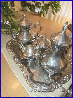 FB Rogers 1883 Silver Plate 5 Pc Tea & Coffee Set Rococo Victorian Tray Ornate