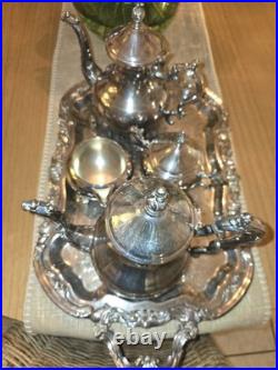 FB Rogers 1883 Silver Plate 5 Pc Tea & Coffee Set Rococo Victorian Tray Ornate FB Rogers 1883 Silver Plate 5 Pc Tea & Coffee Set Rococo Victorian Tray Ornate