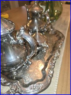 FB Rogers 1883 Silver Plate 5 Pc Tea & Coffee Set Rococo Victorian Tray Ornate