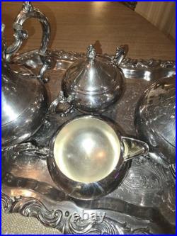 FB Rogers 1883 Silver Plate 5 Pc Tea & Coffee Set Rococo Victorian Tray Ornate
