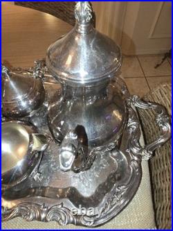 FB Rogers 1883 Silver Plate 5 Pc Tea & Coffee Set Rococo Victorian Tray Ornate FB Rogers 1883 Silver Plate 5 Pc Tea & Coffee Set Rococo Victorian Tray Ornate