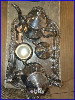 FB Rogers 1883 Silver Plate 5 Pc Tea & Coffee Set Rococo Victorian Tray Ornate FB Rogers 1883 Silver Plate 5 Pc Tea & Coffee Set Rococo Victorian Tray Ornate