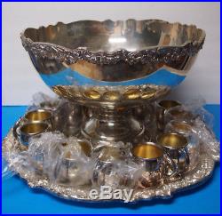 FB Rogers 1883 Silver Plated 15 Punch Bowl Set 14 Cups & TRAY Towle Silverplate