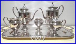 FB Rogers 1883 Silver on Copper 6-pc Tea Service Set Large Butler Tray EXC Cond FB Rogers 1883 Silver on Copper 6-pc Tea Service Set Large Butler Tray EXC Cond