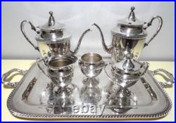 FB Rogers 1883 Silver on Copper 6-pc Tea Service Set Large Butler Tray EXC Cond FB Rogers 1883 Silver on Copper 6-pc Tea Service Set Large Butler Tray EXC Cond