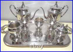 FB Rogers 1883 Silver on Copper 6-pc Tea Service Set Large Butler Tray EXC Cond FB Rogers 1883 Silver on Copper 6-pc Tea Service Set Large Butler Tray EXC Cond