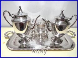 FB Rogers 1883 Silver on Copper 6-pc Tea Service Set Large Butler Tray EXC Cond FB Rogers 1883 Silver on Copper 6-pc Tea Service Set Large Butler Tray EXC Cond