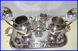 FB Rogers 1883 Silver on Copper 6-pc Tea Service Set Large Butler Tray EXC Cond FB Rogers 1883 Silver on Copper 6-pc Tea Service Set Large Butler Tray EXC Cond
