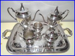 FB Rogers 1883 Silver on Copper 6-pc Tea Service Set Large Butler Tray EXC Cond FB Rogers 1883 Silver on Copper 6-pc Tea Service Set Large Butler Tray EXC Cond