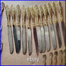 FB Rogers GOLDEN GRAND ANTIQUE Gold Plated Flatware Set Service For 12 with extras