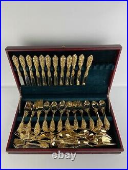 FB Rogers Gold Plated Flatware Set FRENCH ROSE Pattern 12 Placesettings (90) Pcs