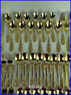 FB Rogers Gold Plated Flatware Set FRENCH ROSE Pattern 12 Placesettings (90) Pcs