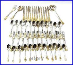 FB Rogers Golden Old Vienna Silver Plate Gold Accent Flatware Set of 51 Pieces