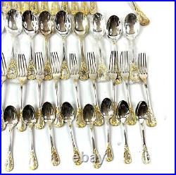FB Rogers Golden Old Vienna Silver Plate Gold Accent Flatware Set of 51 Pieces