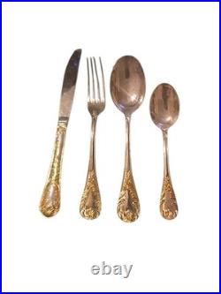 FB Rogers OLD VIENNA Silver Plate Gold Accent Silverware 8 Sp 8 fk 8 Tsp 4 Knife FB Rogers OLD VIENNA Silver Plate Gold Accent Silverware 8 Sp 8 fk 8 Tsp 4 Knife