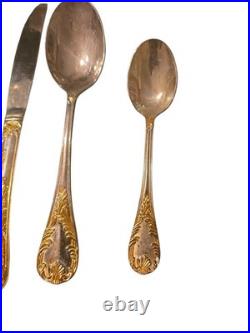 FB Rogers OLD VIENNA Silver Plate Gold Accent Silverware 8 Sp 8 fk 8 Tsp 4 Knife