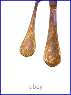 FB Rogers OLD VIENNA Silver Plate Gold Accent Silverware 8 Sp 8 fk 8 Tsp 4 Knife