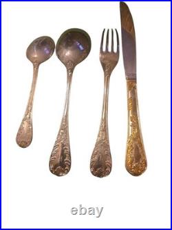 FB Rogers OLD VIENNA Silver Plate Gold Accent Silverware 8 Sp 8 fk 8 Tsp 4 Knife FB Rogers OLD VIENNA Silver Plate Gold Accent Silverware 8 Sp 8 fk 8 Tsp 4 Knife