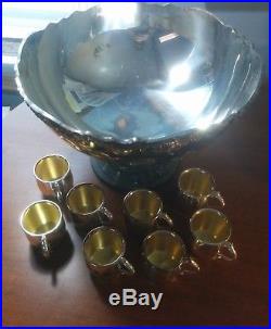 FB Rogers SILVER PLATE PUNCH BOWL and TRAY with 20 CUPS AND LADLE