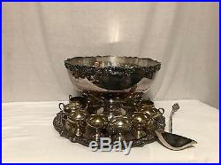 FB Rogers Silver Co 1883 Punch Bowl, Tray, Ladle, 13 Cups Silverplate
