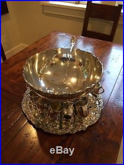 FB Rogers Silver Co 1883 Punch Bowl, Tray, Ladle, 30 Cups Silverplate