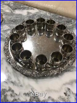 FB Rogers Silver Co 1883 Silverplate Punch Bowl, Tray, Ladle, 12 Cups