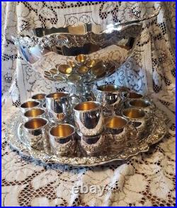 FB Rogers Silver Co Silverplate Punch Bowl Set With 20 Cups & Tray