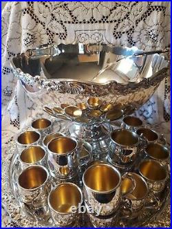 FB Rogers Silver Co Silverplate Punch Bowl Set With 20 Cups & Tray